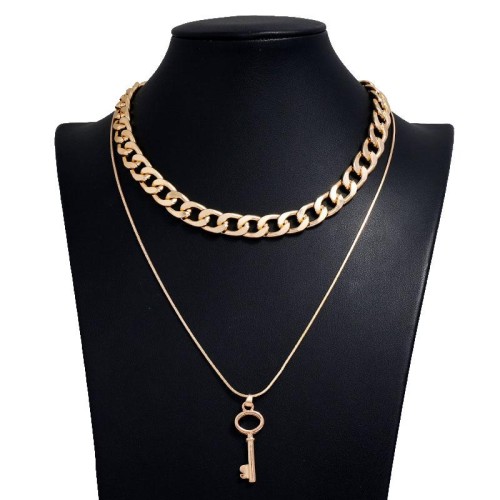 occidental style fashion  Metal concise key Double layer chain temperament necklace