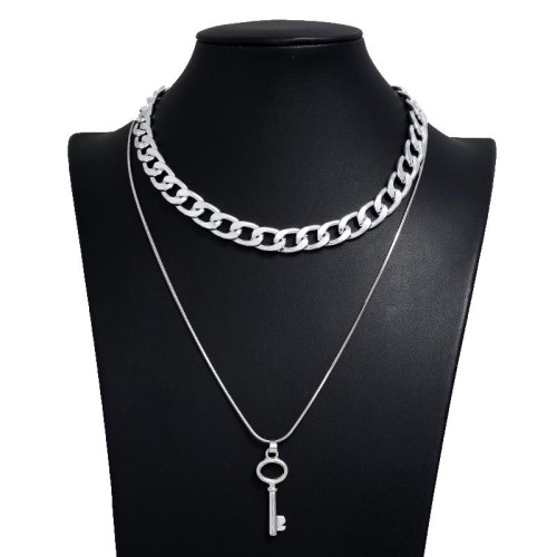 occidental style fashion  Metal concise key Double layer chain temperament necklace