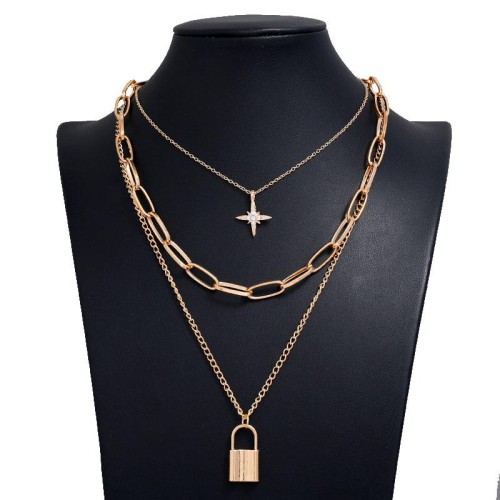 occidental style fashion  Metal concise love three layer chain temperament necklace