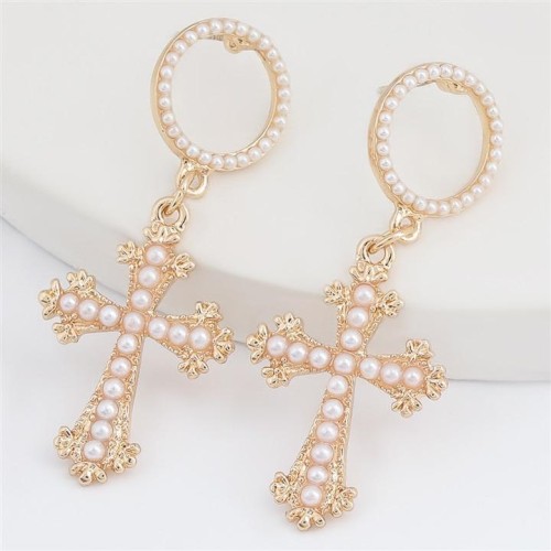 earrings Alloy circle imitate Pearl cross earrings woman fashion trend earring occidental styleins wind
