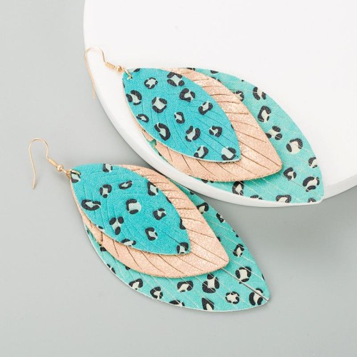 occidental style creative exaggerating multilayer leather print leaves Modeling earrings Bohemia fashion tr