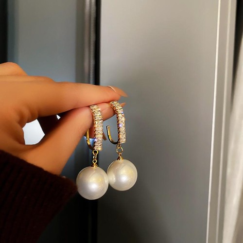 silver brief fashion zircon Pearl earring temperament personality earrings Korea retro Earring wom