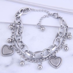 Korea fashion textured chain Peach heart personality Double layer bracelet
