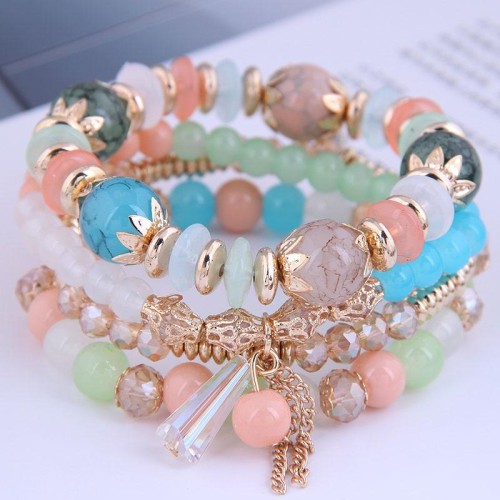 Korean style fashion  concise crystal beads multilayer temperament woman bracelet