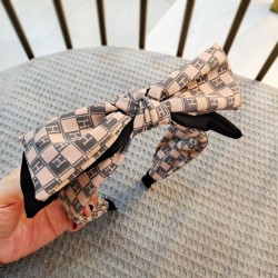 Korea big Word Headband  retro grid Double layer bow  width Headband woman