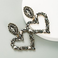 occidental style exaggerating heart-shaped Alloy color fully-jewelled earrings..