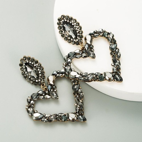 occidental style exaggerating heart-shaped Alloy color fully-jewelled earrings woman fashion temperament ear stu