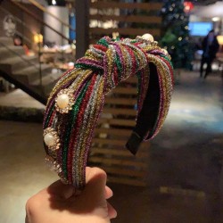 Korean style brief Pearl Headband star same style retro rainbow Stripe Headban..