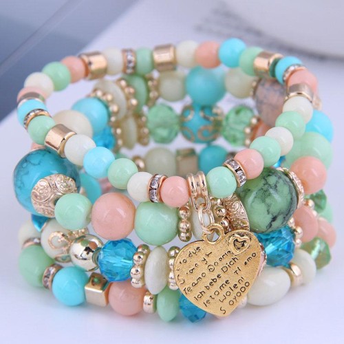 occidental style trend  Bohemia noble wind mash up Metal Peach heart temperament multilayer bracelet