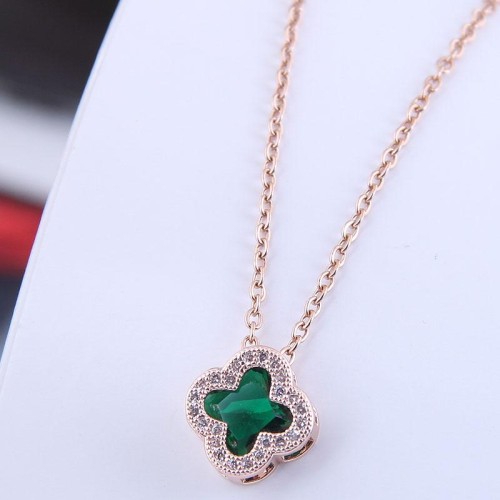 fine   Korean style fashion sweet four leaf embed Zirconium personality woman necklace