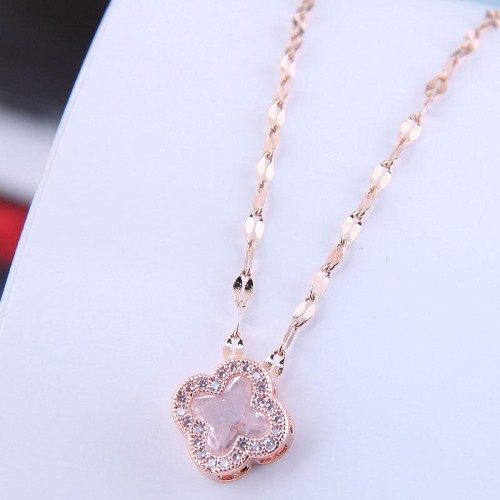 fine   Korean style fashion sweet four leaf embed Zirconium personality woman necklace