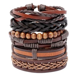 retro man weave color personality Cowhide bracelet trend brief occidental styl..