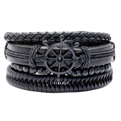 occidental stylediy creative handmade weave black Cowhide bracelet retro four ..
