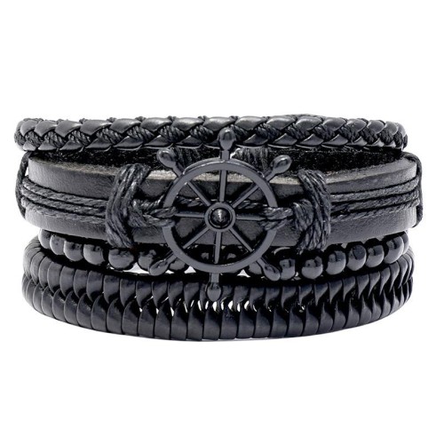 occidental stylediy creative handmade weave black Cowhide bracelet retro four leather