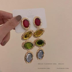occidental style exaggerating candy colors long style Rhinestone earrings temp..
