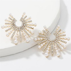 earrings Alloy diamond embed Pearl sun flower earrings woman occidental style ..