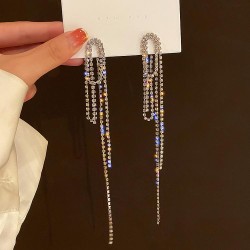 silver occidental style fashion diamond geometry earrings long style tassel ea..