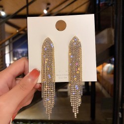silver fully-jewelled geometry triangle earrings occidental style fashion long..