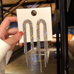 silver exaggerating fully-jewelled tassel earrings woman long style ear stud K..