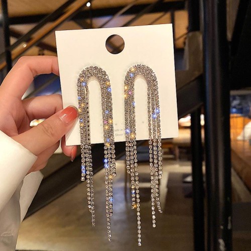 silver exaggerating fully-jewelled tassel earrings woman long style ear stud Korea big temperament earr
