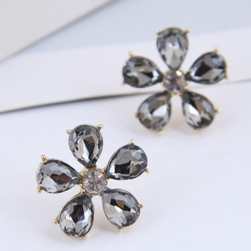 Korean style fashion  concise luxurious gem flowers personality temperament ear stud
