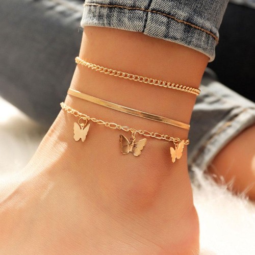 occidental style fashion Metal three butterfly snake chain three Anklet