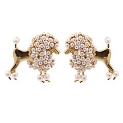 occidental style samll creative embed Pearl samll dog earrings fashion all-Pur..