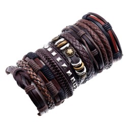 occidental style man Cowhide braceletdiy retro multilayer weave set