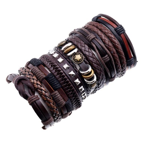 occidental style man Cowhide braceletdiy retro multilayer weave set