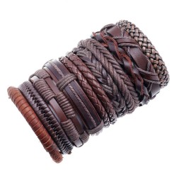 occidental style  retro weave mash updiy  brief multilayer Cowhide set bracele..