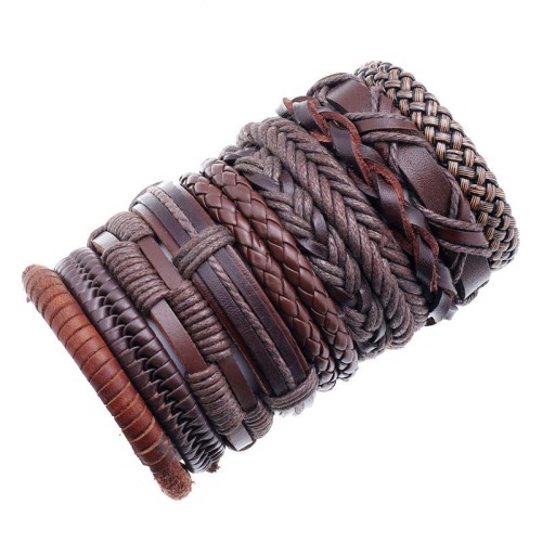 occidental style  retro weave mash updiy  brief multilayer Cowhide set bracelet
