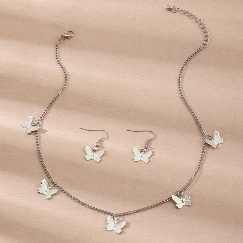  occidental style ins temperament butterfly necklace set  small fresh butterfly earrings necklace set