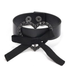 PU leather Peach heart bow student bracelet Alloy diamond love bangle