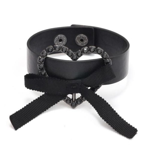 PU leather Peach heart bow student bracelet Alloy diamond love bangle