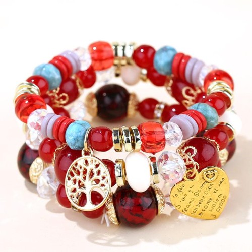 occidental style trend  concise all-Purpose Metal Peach heart Life tree candy multilayer temperament bracelet