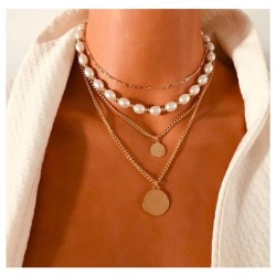 Bohemian style imitate Pearl Alloy pendant multilayer necklace woman  fashion ..