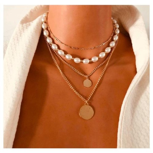 Bohemian style imitate Pearl Alloy pendant multilayer necklace woman  fashion occidental style all-Purpose