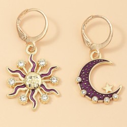  occidental style ins fashion fashion sun Moon earrings  personality diamond e..