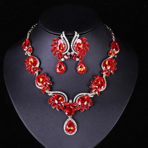 occidental style gem necklace earrings set  fashion bride banquet