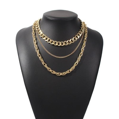 occidental style punk wind brief necklace  personality generous Metal textured multilayer chain chainins