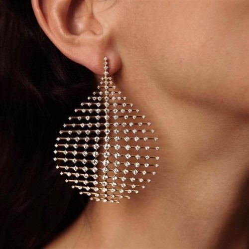 occidental style retro exaggerating gold drop fully-jewelled ear stud