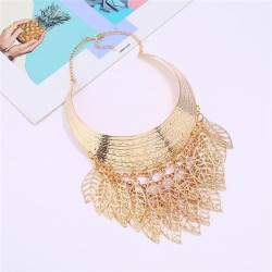 occidental style tassel necklace  retro exaggerating multilayer hollow eaf Met..