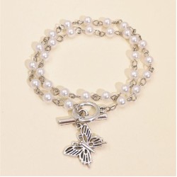  windins samll chain retro Pearl butterfly necklace bracelet woman