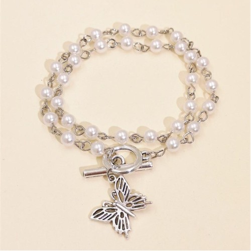  windins samll chain retro Pearl butterfly necklace bracelet woman