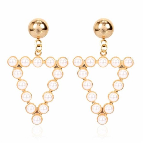 brief personality geometry Alloy diamond embed Pearl earrings occidental style fashion earring arring woman F