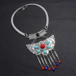  exaggerating Collar  occidental style retro turquoise tassel carving tassel n..