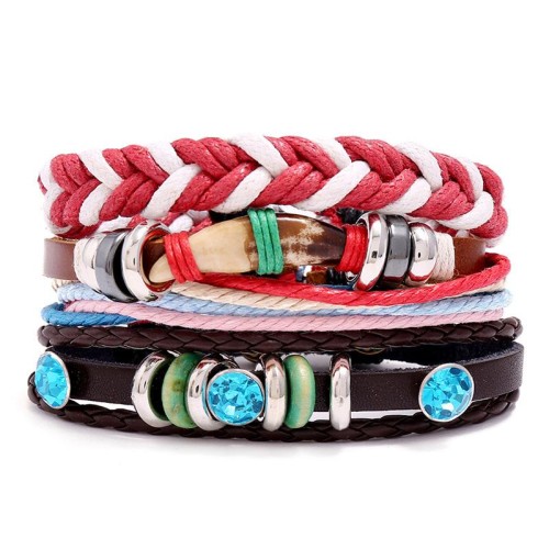 retro weave Cowhide braceletdiy dog three leather bracelet woman occidental style