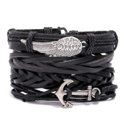 occidental style retro weave leather bracelet brief multilayer wings Cowhide b..