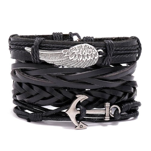 occidental style retro weave leather bracelet brief multilayer wings Cowhide bracelet