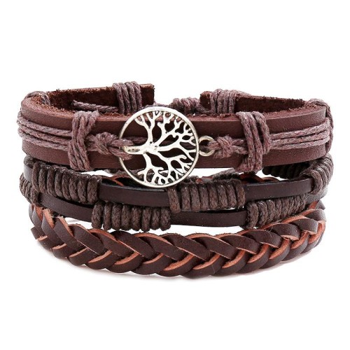 diy ife tree set Cowhide bracelet retro weave man leather bangle